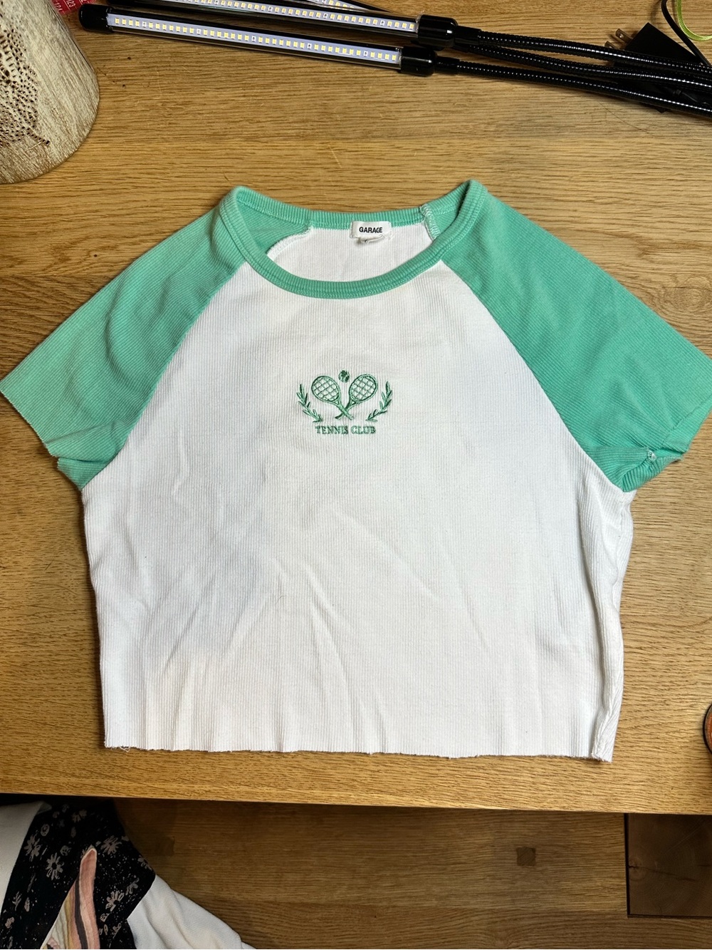 Garage White Tee with Mint Green Trim